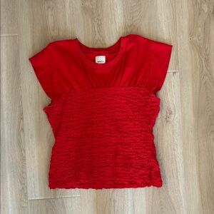 Anthropologie Maeve Red smocked  Top 100% cotton
